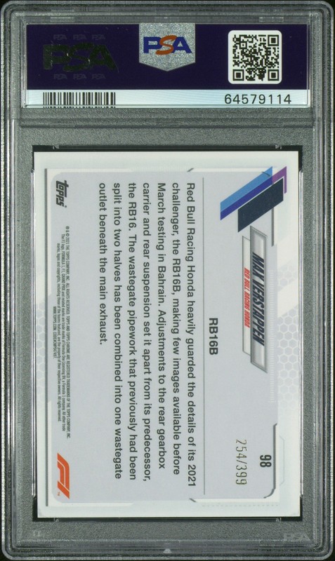 2021 TOPPS CHROME FORMULA 1 PURPLE REFRACTOR #98 MAX VERSTAPPEN 254/399 PSA 10 view 2