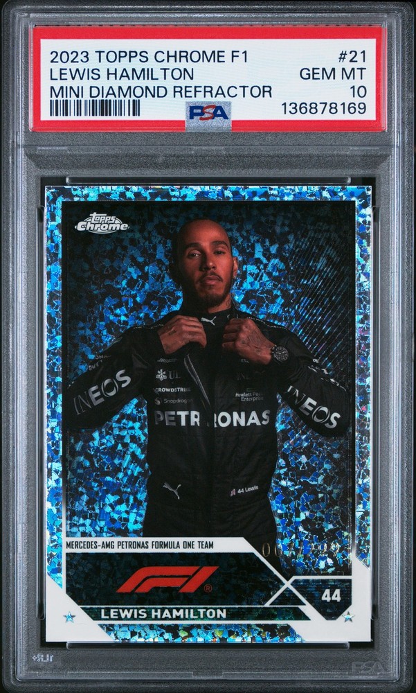 2023 TOPPS CHROME FORMULA 1 MINI DIAMOND REFRACTOR LEWIS HAMILTON 7/299 PSA 10