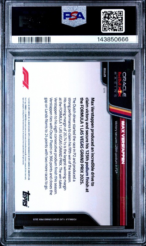 2025 TOPPS NOW FORMULA 1 #79 MAX VERSTAPPEN PSA 10 view 2