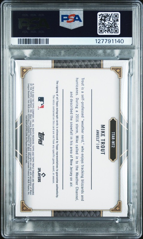2022 TOPPS TRIPLE THREADS - MIKE TROUT - RELIC - AUTO - /3 - #TTAR-MT2  PSA view 2