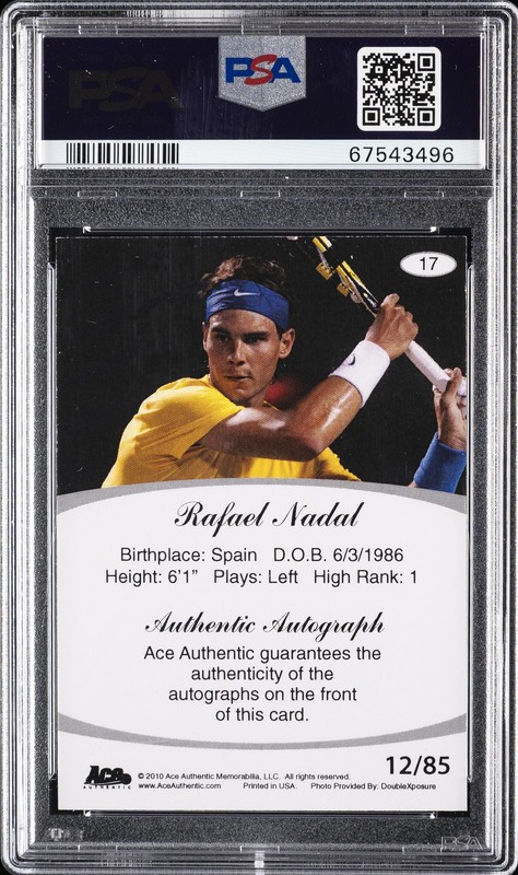 2010 ACE AUTH ACES AUTO #17 RAFAEL NADAL 12/85 PSA 8 view 2