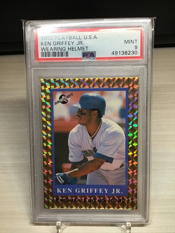 Ken Griffey Jr 1992 Playball U.S.A PSA 9 Mariners Gold Rare Wearing Helmet view 1