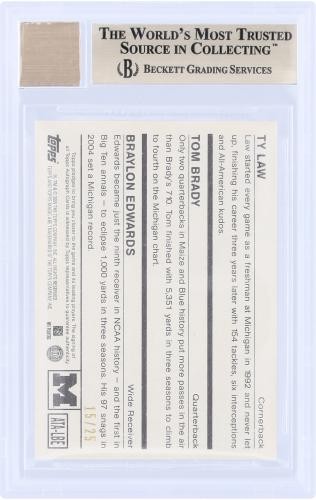 Law, TomBrady & Edwards Michigan Signed 2009 Topps ATA-LBE 15/25 BGS 9.5/10 Card