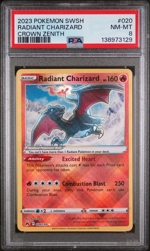 2023 POKEMON SWORD & SHIELD CROWN ZENITH #020 RADIANT CHARIZARD PSA 8
