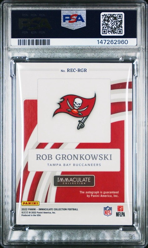 Rob Gronkowski ~ 2022 Panini Immaculate Records Auto #/25 Bucs ~ PSA 8 (NM-MT) view 2