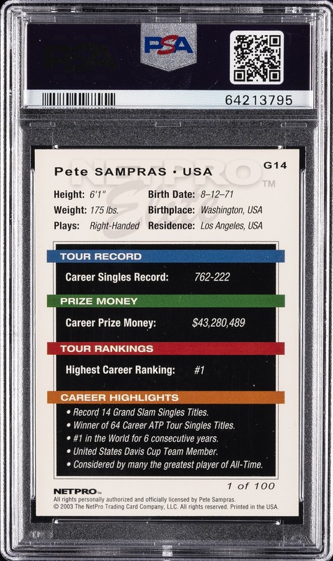 2003 NETPRO ELITE GLOSSY #G14 PETE SAMPRAS PSA 9 view 2