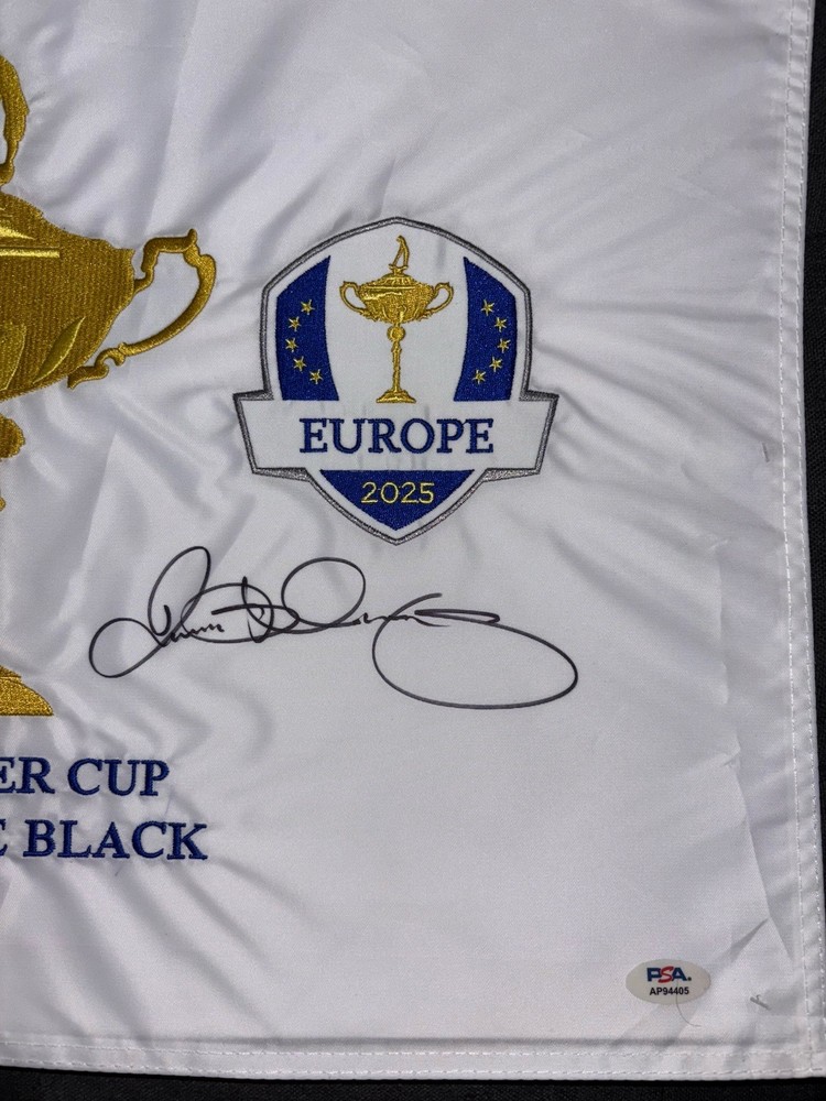 WOW!! Rory McIlroy Signed 2025 Official Ryder Cup Pin Flag PSA Auth~ Team Europe