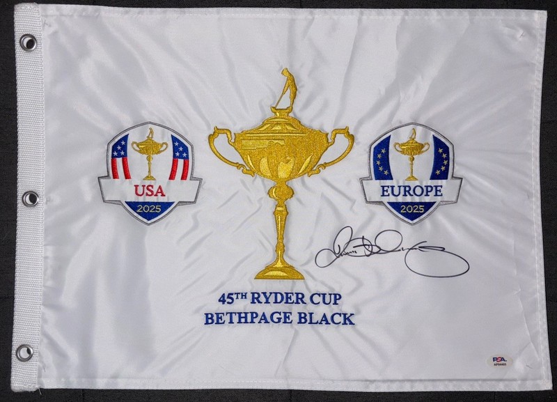 WOW!! Rory McIlroy Signed 2025 Official Ryder Cup Pin Flag PSA Auth~ Team Europe view 2