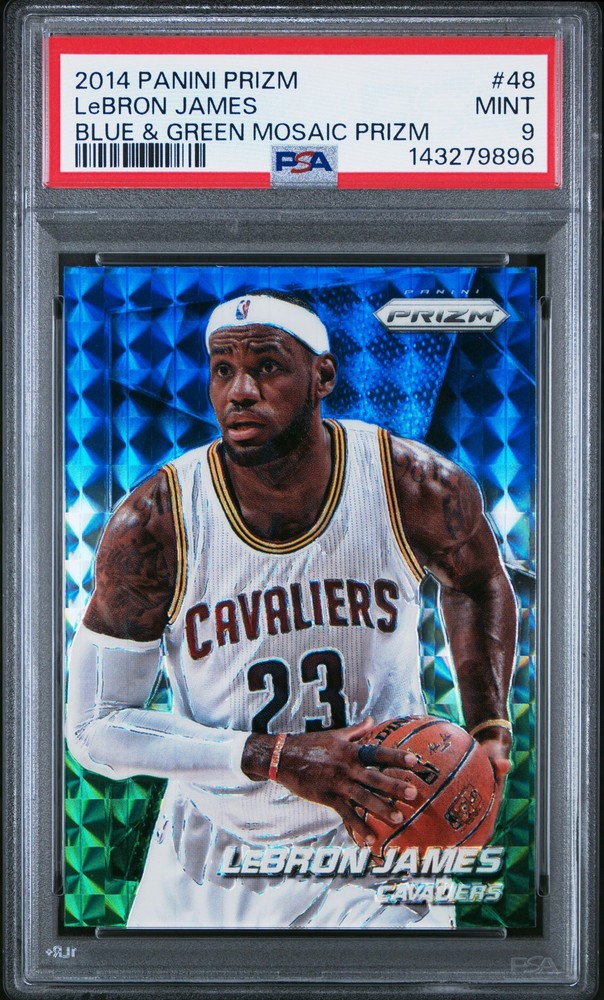 2014 PANINI PRIZM BLUE & GREEN MOSAIC PRIZM #48 LEBRON JAMES PSA 9