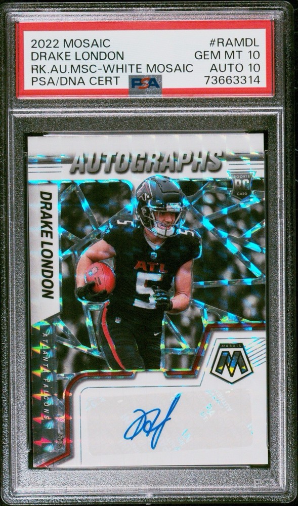 Drake London 2022 Panini Mosaic Autograph White #/25 Auto RC PSA 10/10 GEM Pop 2