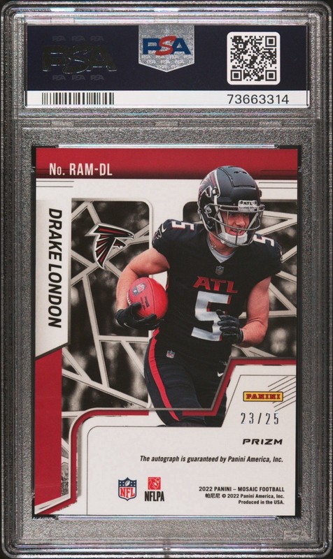 Drake London 2022 Panini Mosaic Autograph White #/25 Auto RC PSA 10/10 GEM Pop 2 view 2