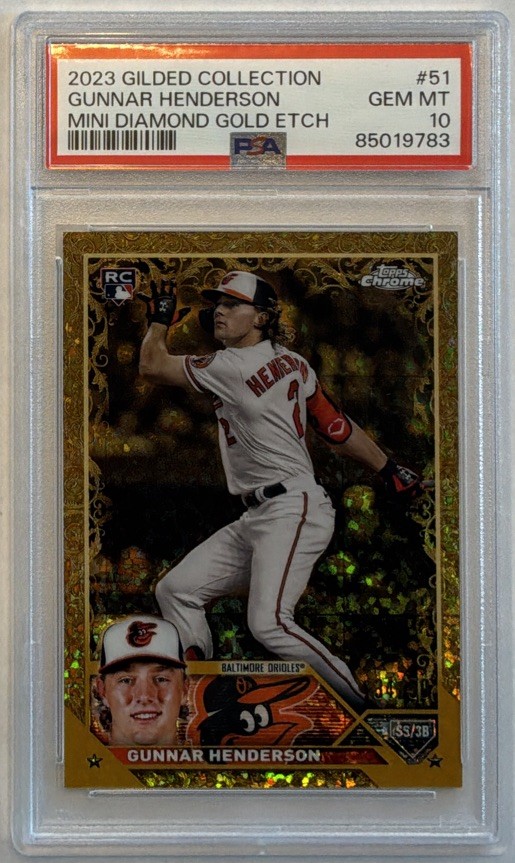 2023 Topps Gilded Mini Diamond Gold Etch #51 Gunnar Henderson RC /50 PSA 10 GEM