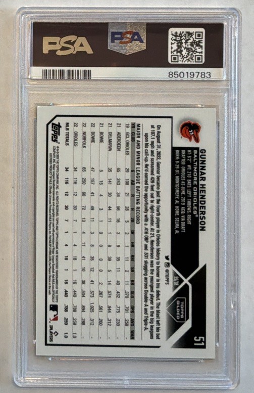 2023 Topps Gilded Mini Diamond Gold Etch #51 Gunnar Henderson RC /50 PSA 10 GEM view 2
