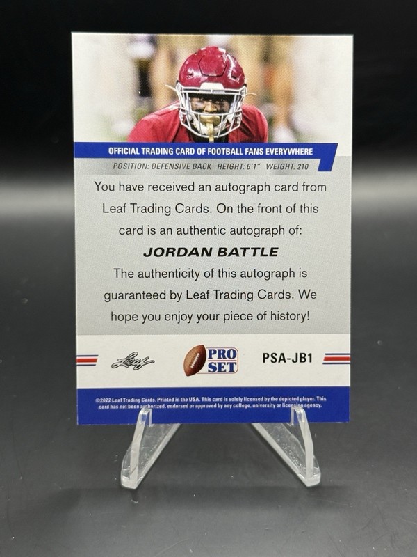 2022 Pro Set Draft #PSA-JB1 Jordan Battle Autographs Red Blue Ink view 2