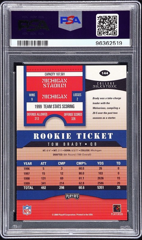 Tom Brady 2000 Playoff Contenders RC Rookie # 144 PSA Authentic 9 Auto view 2