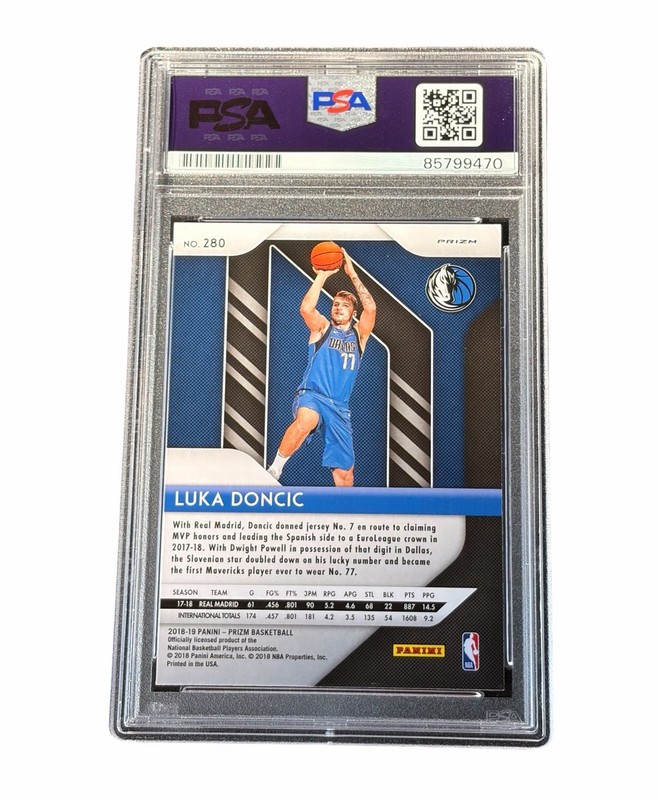 LUKA DONCIC Signed Card Panini Prizm Silver Rookie Auto Lakers #280 PSA view 2