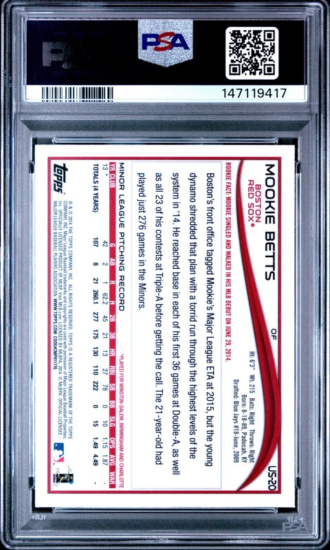 2014 TOPPS CHROME UPDATE #US-20 MOOKIE BETTS ROOKIE RC PSA 9 view 2
