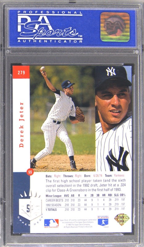 1993 SP FOIL #279 DEREK JETER ROOKIE RC PSA 8 view 2