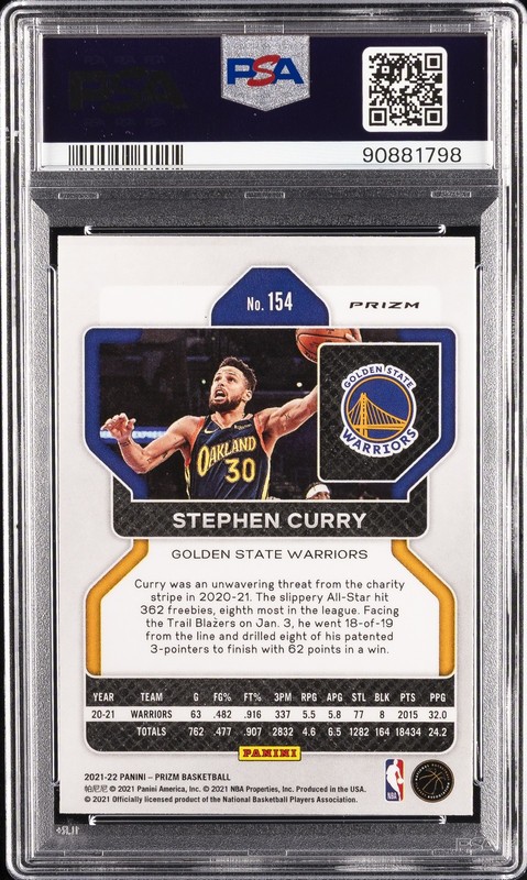 2021 PANINI PRIZM NBA 75TH PRIZM #154 STEPHEN CURRY PSA 10 view 2