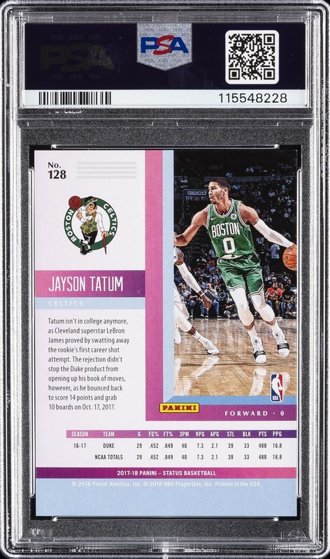 2017 PANINI STATUS PURPLE #128 JAYSON TATUM ROOKIE RC 3/149 PSA 9 view 2