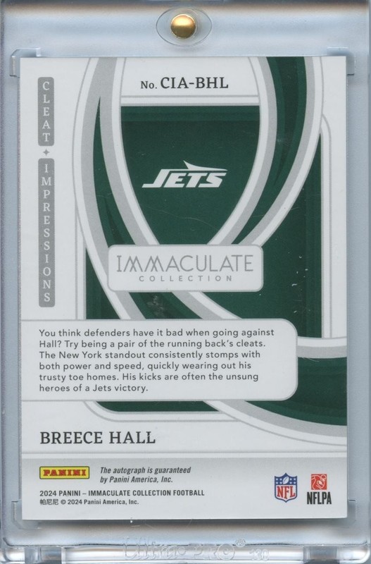 Breece Hall 2024 Immaculate On Card Auto Autograph Cleat New York Jets 7/25 view 2