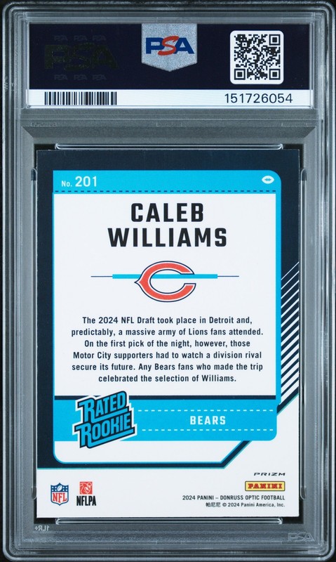 2024 PANINI DONRUSS OPTIC BLUE HYPER #201 CALEB WILLIAMS PSA 9 view 2