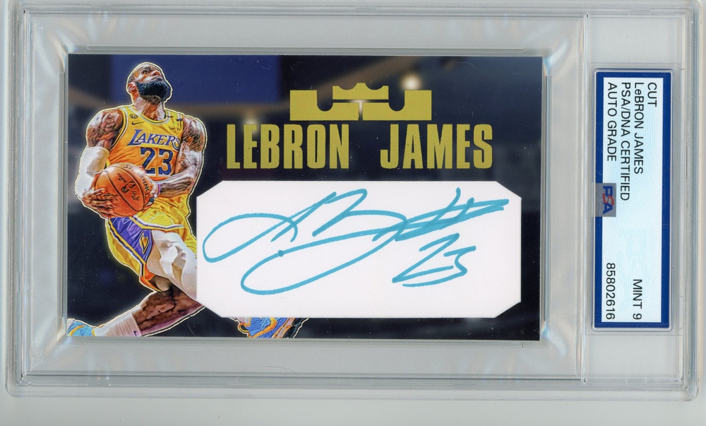 LeBron James Signed Cut Custom LA Lakers 3x5 Card PSA Slab Slabbed AUTO Grade 9