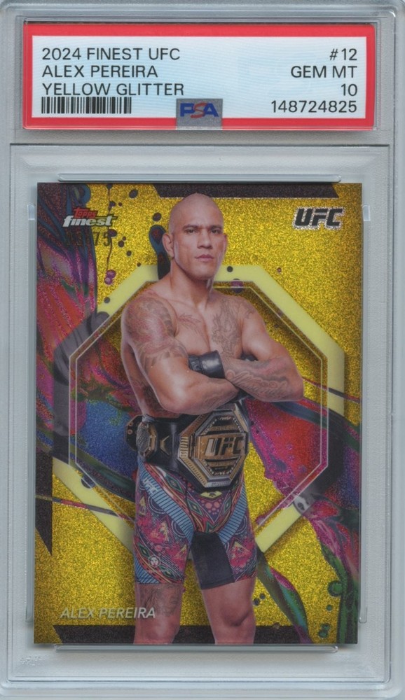 Alex Pereira 2024 Topps Finest Yellow Glitter Refractor UFC MMA 3/75 PSA 10