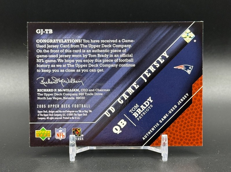 2005 Upper Deck #GJ-TB TOM BRADY Game Used Jersey Card New England Patriots view 2