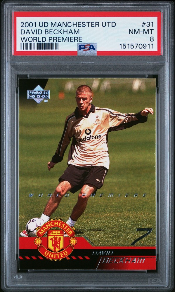 2001 UD MANCHESTER UNITED WORLD PREMIERE #31 DAVID BECKHAM PSA 8