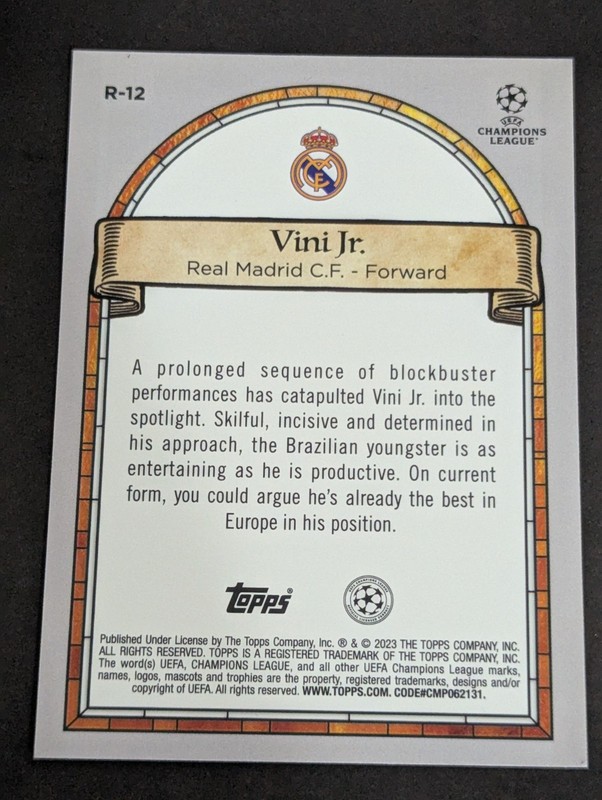 Vini Jr. 2023 Topps Merlin CASE HIT Renaissance Real Madrid R-12 view 2