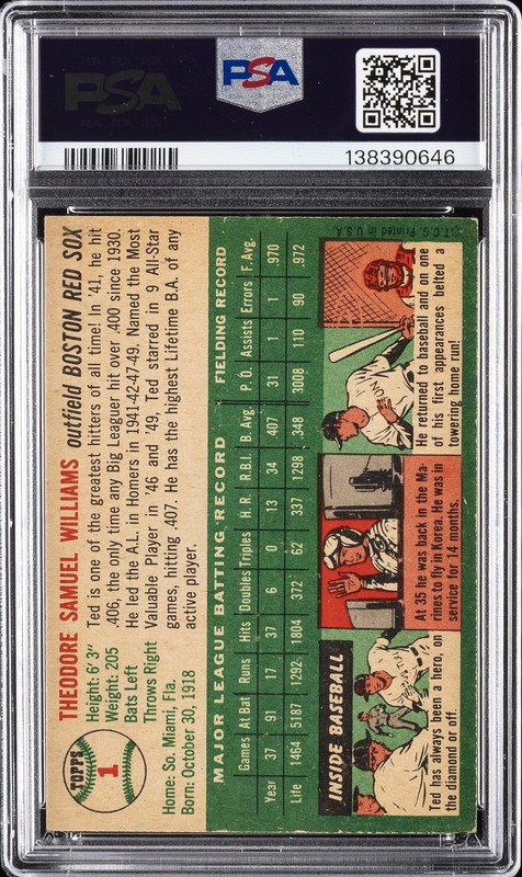 1954 TOPPS #1 TED WILLIAMS PSA 4 view 2