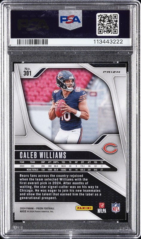 2024 PANINI PRIZM LAZER PRIZM #301 CALEB WILLIAMS PSA 9 view 2