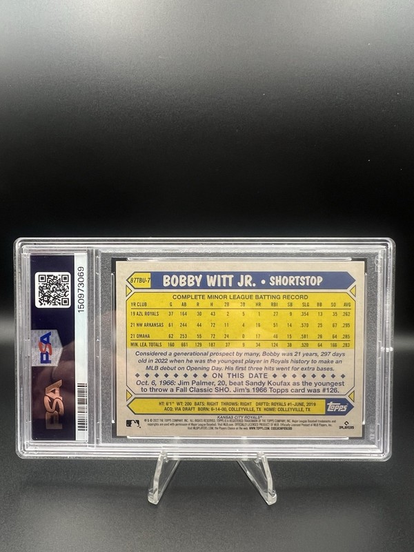 2022 Topps Update Bobby Witt Jr. 1987 Topps Rookie Insert #87TBU-7 PSA 10 Royals view 2