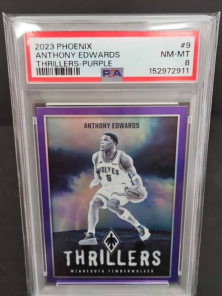 2023-24 Panini Phoenix Thrillers Anthony Edwards #9 Purple /75 PSA 8 POP 1