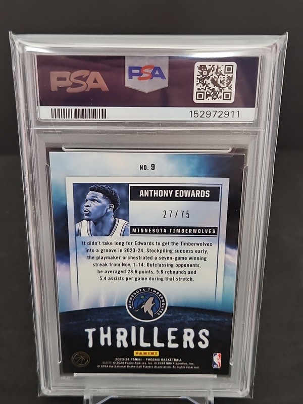 2023-24 Panini Phoenix Thrillers Anthony Edwards #9 Purple /75 PSA 8 POP 1 view 2