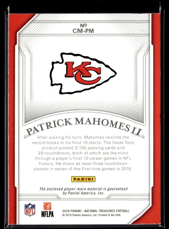 2018 Panini National Treasures Century Materials Patrick Mahomes Patch /25 view 2