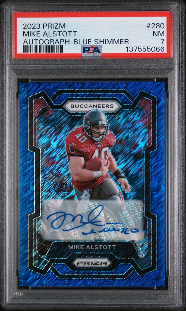 2023 PANINI PRIZM AUTO-BLUE SHIMMER #280 MIKE ALSTOTT 1/25 PSA 7