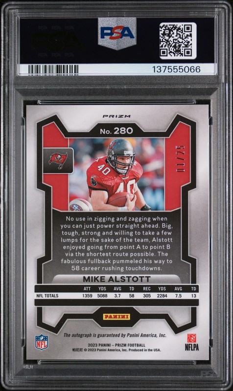 2023 PANINI PRIZM AUTO-BLUE SHIMMER #280 MIKE ALSTOTT 1/25 PSA 7 view 2