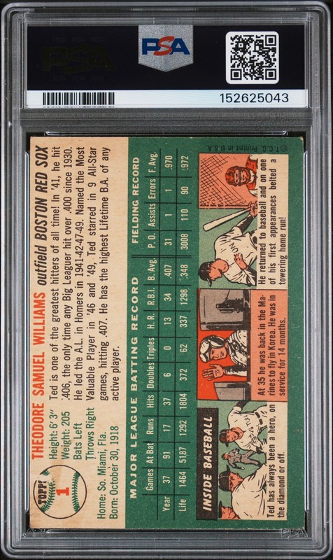 1954 TOPPS #1 TED WILLIAMS PSA 3 MC view 2