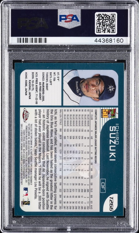 2001 TOPPS CHROME TRADED #T266 ICHIRO SUZUKI ROOKIE RC PSA 8 view 2