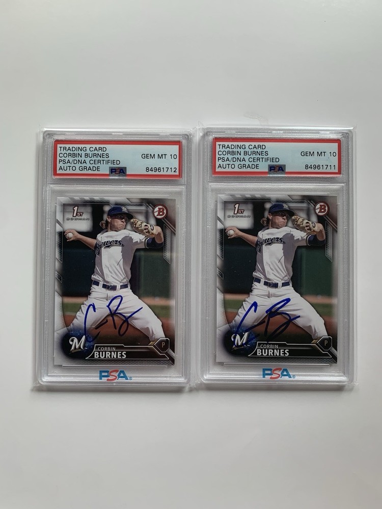 Corbin Burnes signed 2016 1st Bowman Baseball Card PSA SLAB AUTO 10 RC Dbacks
