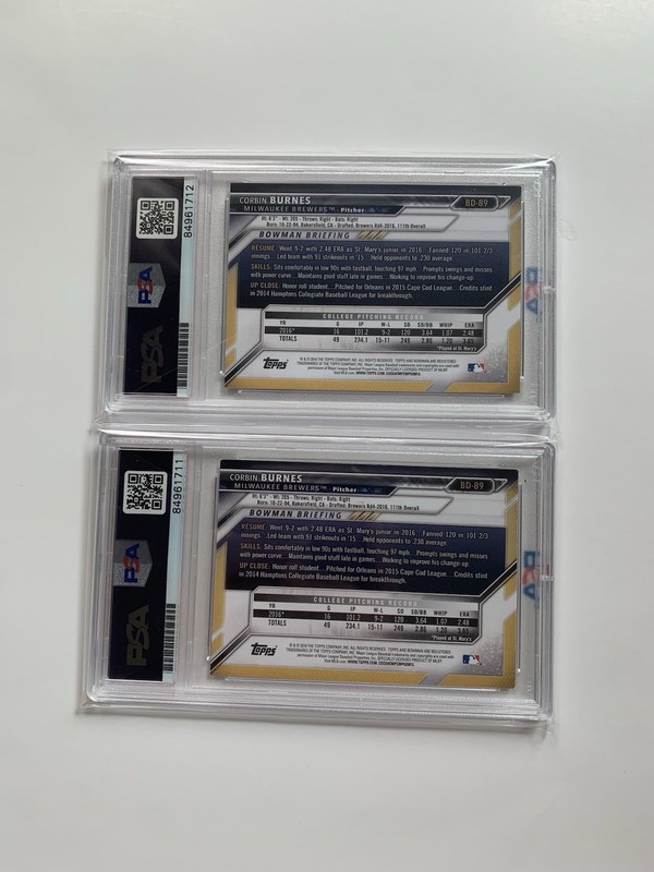 Corbin Burnes signed 2016 1st Bowman Baseball Card PSA SLAB AUTO 10 RC Dbacks view 2