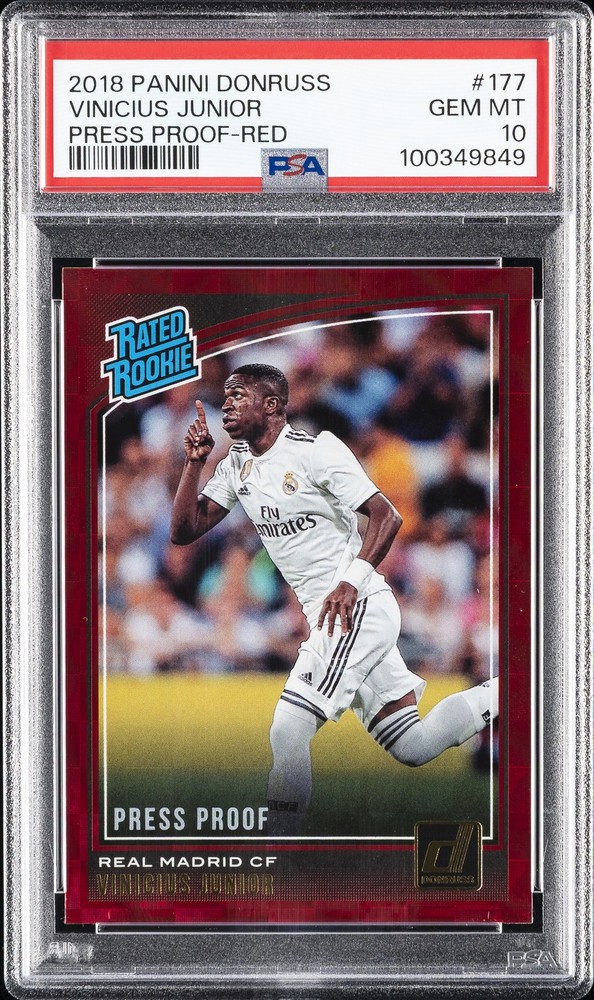 2018 PANINI DONRUSS PRESS PROOF-RED #177 VINICIUS JUNIOR ROOKIE RC PSA 10