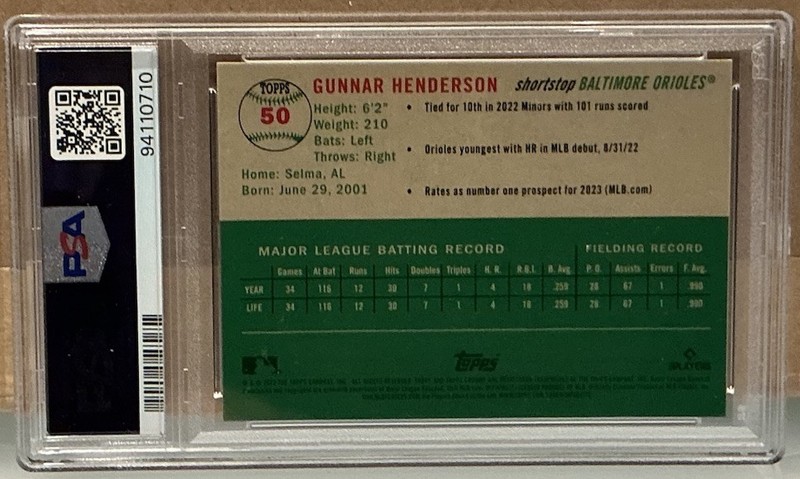 2023 Topps Platinum Anniversary🔥GUNNAR HENDERSON🔥 RC Rookie PSA 10 💎 Gem Mint view 2