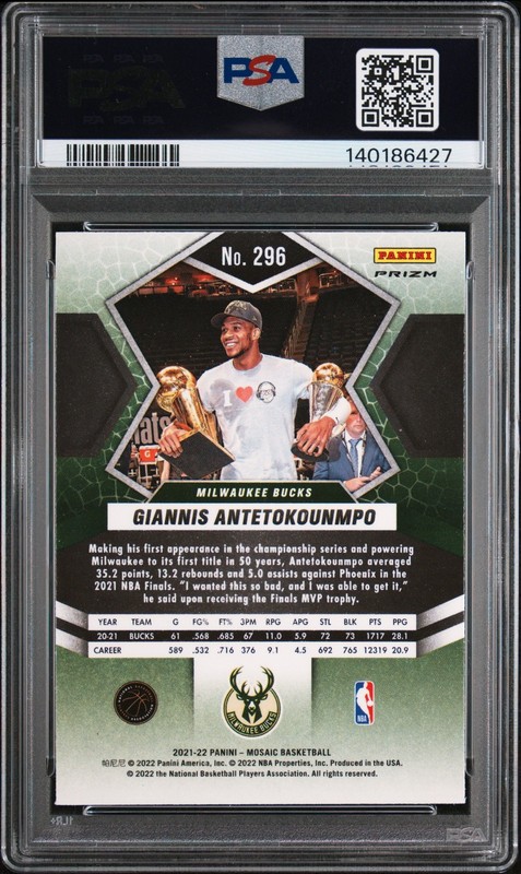 2021 PANINI MOSAIC RED MOSAIC #296 GIANNIS ANTETOKOUNMPO PSA 10 view 2