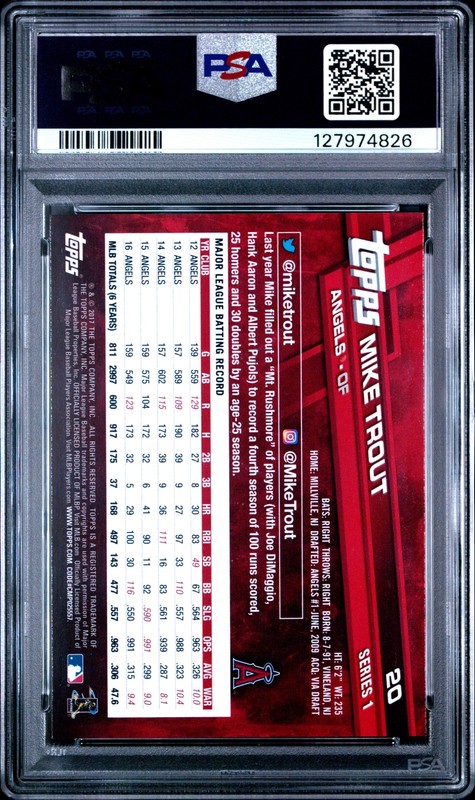 2017 TOPPS SP #20 MIKE TROUT PSA 9 view 2
