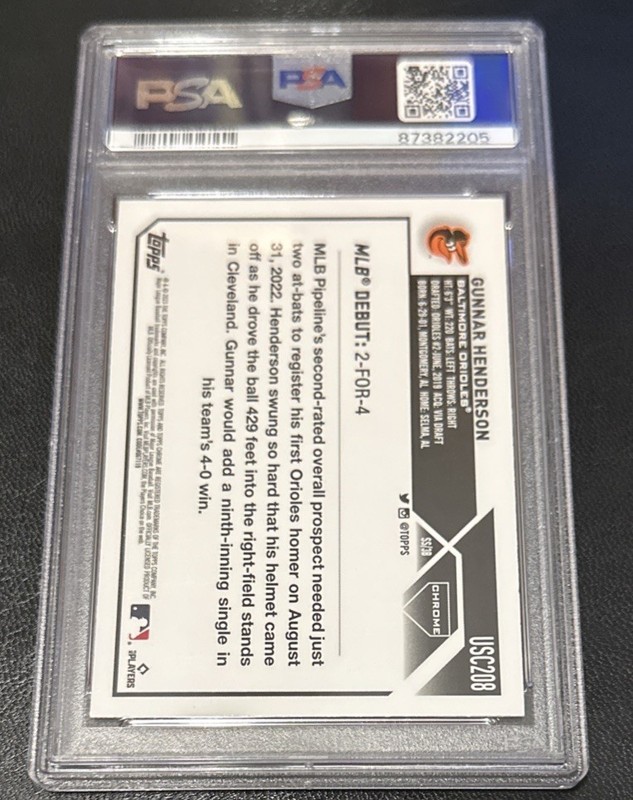 2023 TOPPS CHROME UPDATE REFRACTOR #USC208 GUNNAR HENDERSON ROOKIE RC PSA 10 view 2