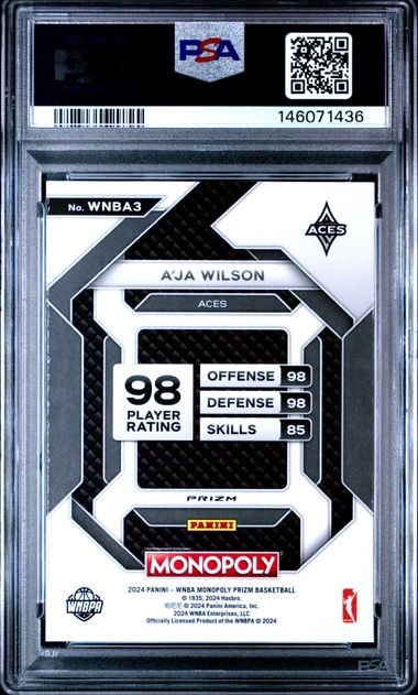 A'JA WILSON 2024 PRIZM MONOPOLY WNBA INSERT RED CLASSIC ICON #3 PSA 10 GEM MINT view 2