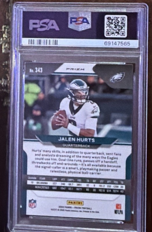 2020 Panini JALEN HURTS Lazer Prizm Rookie #343 Eagles RC PSA 10 view 2